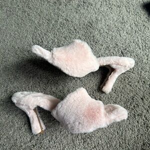 Elegant Pink Faux Fur Women's Heels